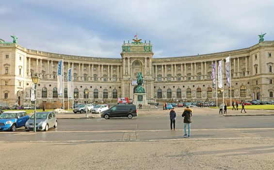 VIENNA, AUSTRIA - JANUARY 9, 2019: the Hofburg is the imperial palace in Heldenplatz square in the centre of Vienna, Austria