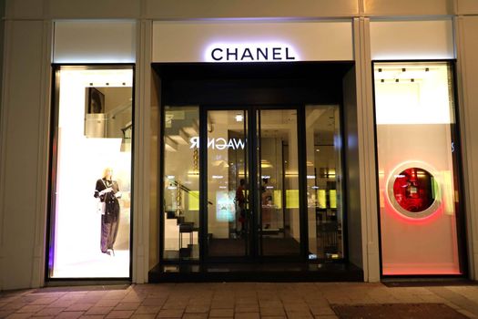 VIENNA, AUSTRIA - JANUARY 8, 2019: night view of  Chanel store in Vienna, Austria