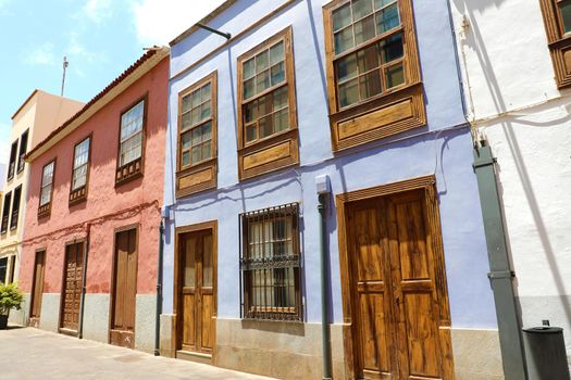 Beautiful houses in street of San Cristobal de La Laguna (known as La Laguna), its historical center was declared a World Heritage Site by UNESCO in 1999, Tenerife, Spain.