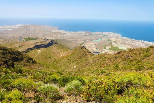 Panoramic view of southern coast of Tenerife from Macizo de Adeje mountain range.