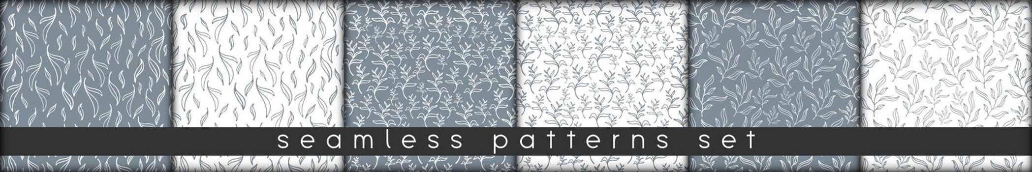 doodle seamless patterns of natural eco hand drawn lineart minimalist elements. monochrome design for packaging paper wrapping fabric textile.