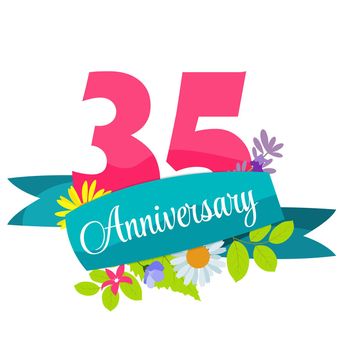 Cute Template 35 Years Anniversary Sign Vector Illustration