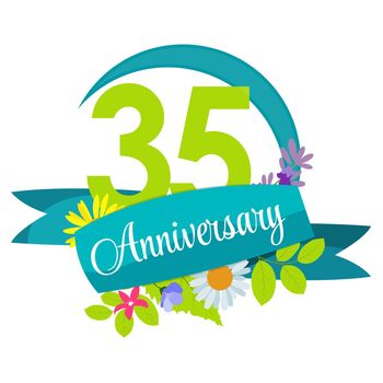 Cute Nature Flower Template 35 Years Anniversary Sign Vector Illustration