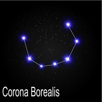Corona Borealis Constellation with Beautiful Bright Stars on the Background of Cosmic Sky Vector Illustration 