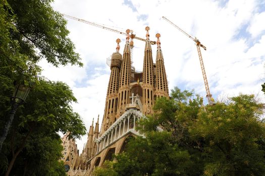 BARCELONA, SPAIN - JULY 12, 2018: The Basilica i Temple Expiatori de la Sagrada Familia, Barcelona, Catalonia, Spain