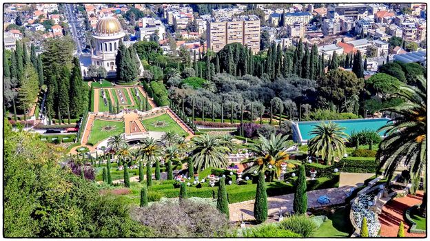 Bahai gardens and temple on the slopes of the Carmel Mountain, Haifa city, Israel