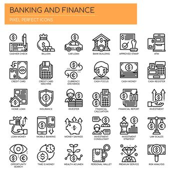 Banking and Finance, Thin Line and Pixel Perfect Icons
