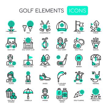 Golf Elements, Thin Line and Pixel Perfect Icons