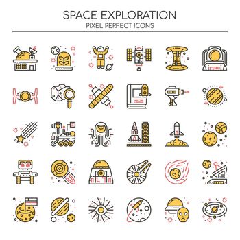 Space Exploration, Thin Line and Pixel Perfect Icons
