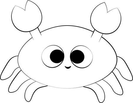 Cute cartoon Crab. Draw illustration in black and white