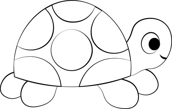 Cute cartoon Turtle. Draw illustration in black and white