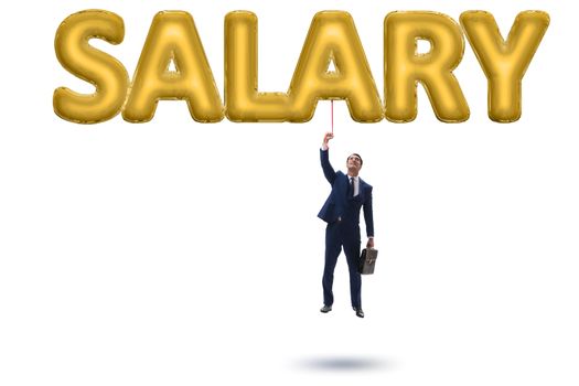 Businessman flying in salary concept