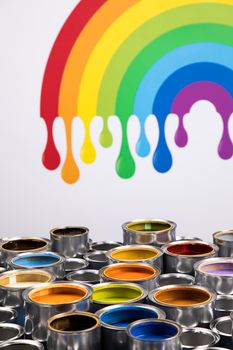 Rainbow, tin metal cans with color paint