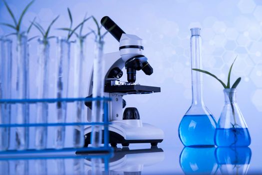 Microscope, Laboratory glassware, genetically modified plant 