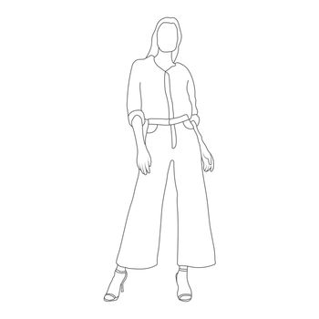 Contoured silhouette of a fashionable girl. Flat Style