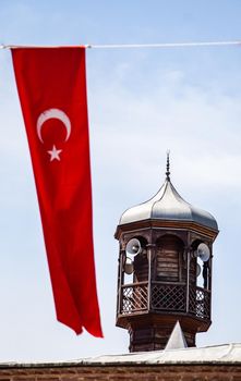 Ottoman Turkish style mosque minaret  as Religious Muslim temple architecture