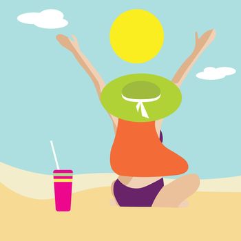 minimalist portrait of woman at beach. Summer banner