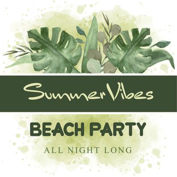watercolor summer banner with tropical leaves