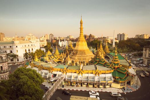 Sule pagoda in central Yangon, Myanmar, Burma.