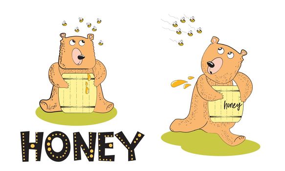 Honey in a barrel, bear and aggressive bees