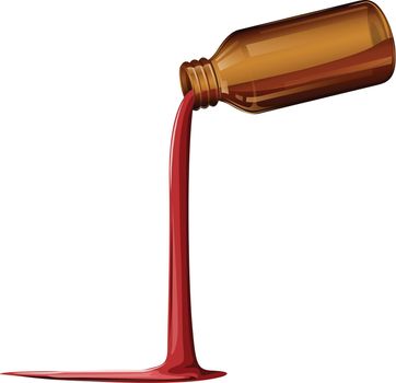 A light brown medical bottle with spilled syrup