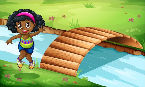 A young Black girl near the wooden bridge