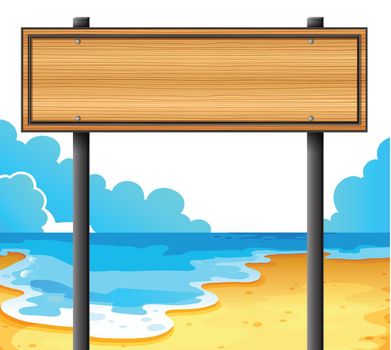 An empty wooden signboard at the beach
