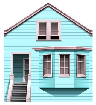 A blue concrete house with a stair