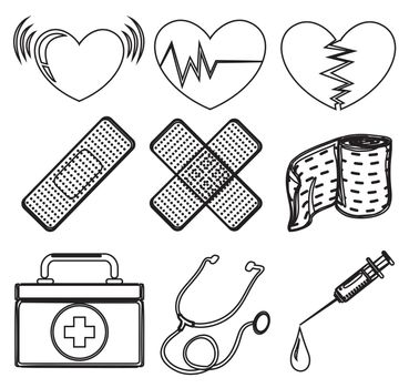 Doodle design of the different medical tools