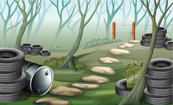 A forest with tires
