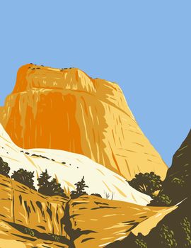 The Golden Throne Rock Formation Dome Mountain in Capitol Reef National Park in Wayne County Utah WPA Poster Art