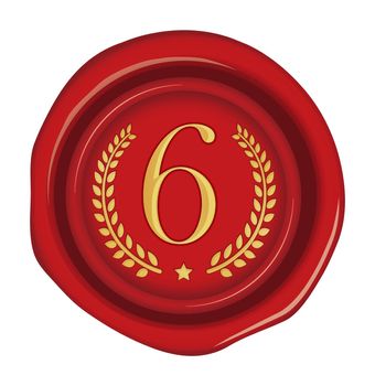 Sealing wax stamp vector illustration ( number, ranking ) | 6th (red)