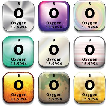 A periodic table button showing Oxygen