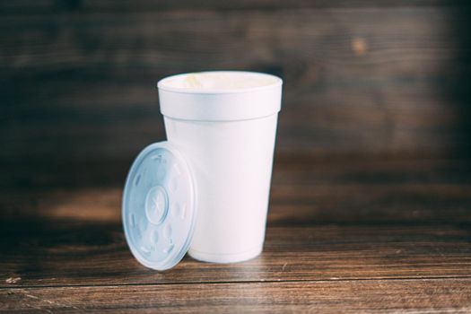 A disposable styrofoam cup
