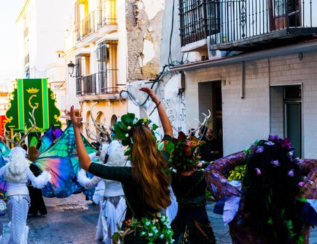 VELEZ-MALAGA, SPAIN - JANUARY 5, 2018
Parade on the occasion of the Epiphany holiday in Andalusia, Epiphany Celebrating in Malaga province, holiday day