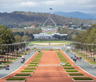 Canberra Australia capital view from war museum to parliament house