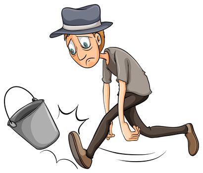 A boy kicking the pail