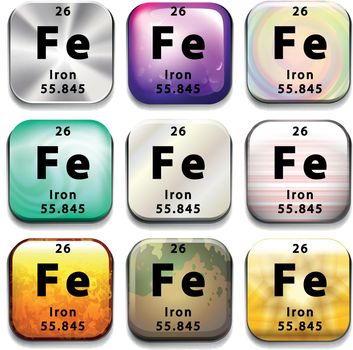 A periodic table button showing Iron