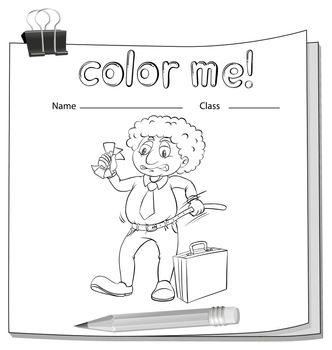 A color me worksheet with a man