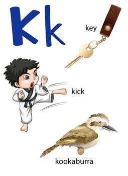 Letter K for key, kick and kookaburra