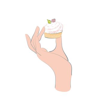 Cake with cream in hand