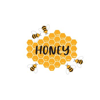Honey logo with bees and honeycombs
