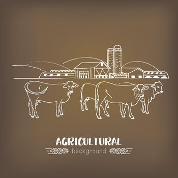 Vector sketch illustration of an agricultural farm