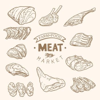 A set of raw meat, design for the meat market