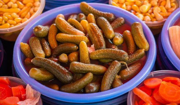 Homemade pickled fermented preserved vegetables for long-term storage