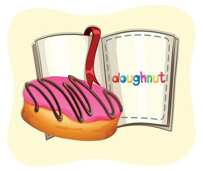Donut with pink frosting and a book