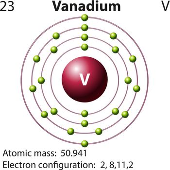 Symbol and electron diagram for Vanadium
