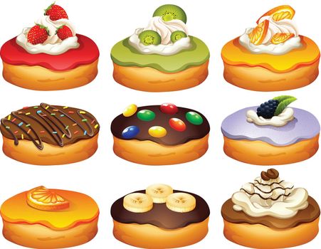 Donut in different flavors frosting