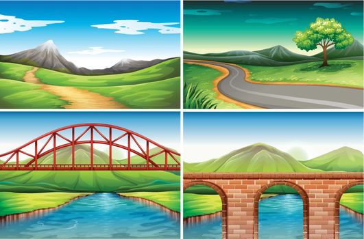 Four different scenes of countryside illustration