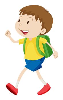 Little boy with schoolbag walking